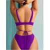imageOYOANGLE Womens One Piece Swimsuit Ring Linked Cut Out Bathing Suit High Cut SwimwearPurple