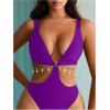 imageOYOANGLE Womens One Piece Swimsuit Ring Linked Cut Out Bathing Suit High Cut SwimwearPurple