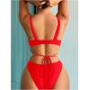 imageOYOANGLE Womens One Piece Swimsuit Ring Linked Cut Out Bathing Suit High Cut SwimwearRed