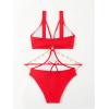 imageOYOANGLE Womens One Piece Swimsuit Ring Linked Cut Out Bathing Suit High Cut SwimwearRed