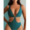 imageOYOANGLE Womens One Piece Swimsuit Ring Linked Cut Out Bathing Suit High Cut SwimwearTeal Blue