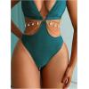 imageOYOANGLE Womens One Piece Swimsuit Ring Linked Cut Out Bathing Suit High Cut SwimwearTeal Blue