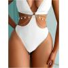 imageOYOANGLE Womens One Piece Swimsuit Ring Linked Cut Out Bathing Suit High Cut SwimwearWhite
