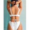 imageOYOANGLE Womens One Piece Swimsuit Ring Linked Cut Out Bathing Suit High Cut SwimwearWhite