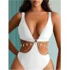 imageOYOANGLE Womens One Piece Swimsuit Ring Linked Cut Out Bathing Suit High Cut SwimwearWhite