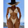 imageOYOANGLE Womens Sexy One Piece Swimsuit Criss Cross String Bikini Swimsuits Thong Bathing SuitsBeige