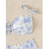 imageOYOANGLE Womens Two Piece Floral Bandeau Swimsuits Scallop Trim Strapless Bathing SuitsBlue and White
