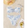 imageOYOANGLE Womens Two Piece Floral Bandeau Swimsuits Scallop Trim Strapless Bathing SuitsBlue and White