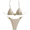 imageOYOANGLE Womens 2 Piece Bikini Set Spaghetti Strap Halter Swimsuit High Cut Bathing SuitsApricot