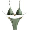 imageOYOANGLE Womens 2 Piece Bikini Set Spaghetti Strap Halter Swimsuit High Cut Bathing SuitsArmy Green
