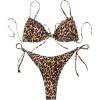 imageOYOANGLE Womens 2 Piece Bikini Sets Leopard Print Spaghetti Strap Tie Side Bathing Suit Swimsuit SwimwearBlack and Brown