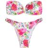 imageOYOANGLE Womens 2 Piece Bikini Swimsuits Floral Print V Wired Strapless Bandeau Bathing Suits SwimwearPink Multi