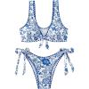 imageOYOANGLE Womens 2 Piece Floral Print Bikini Swimsuits Beachwear Knot Front Padding Triangle Bathing SuitsBlue and White