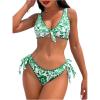 imageOYOANGLE Womens 2 Piece Floral Print Bikini Swimsuits Beachwear Knot Front Padding Triangle Bathing SuitsGreen