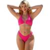 imageOYOANGLE Womens 2 Pieces Bikini Swimsuit Set Cute Heart Ring Textured Halter Bikini SwimwearHot Pink Bright