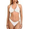 imageOYOANGLE Womens 2 Pieces Bikini Swimsuit Set Cute Heart Ring Textured Halter Bikini SwimwearWhite