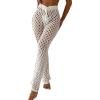 imageOYOANGLE Womens Crochet Hollow Out Beach Pants Drawstring Waist Flared Leg Swimwear Cover Up PantsWhite