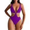 imageOYOANGLE Womens One Piece Swimsuit Ring Linked Cut Out Bathing Suit High Cut SwimwearPurple