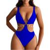 imageOYOANGLE Womens One Piece Swimsuit Ring Linked Cut Out Bathing Suit High Cut SwimwearRoyal Blue
