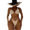 imageOYOANGLE Womens Sexy One Piece Swimsuit Criss Cross String Bikini Swimsuits Thong Bathing SuitsBeige