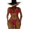 imageOYOANGLE Womens Sexy One Piece Swimsuit Criss Cross String Bikini Swimsuits Thong Bathing SuitsDeep Red