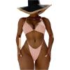 imageOYOANGLE Womens Sexy One Piece Swimsuit Criss Cross String Bikini Swimsuits Thong Bathing SuitsDusty Pink