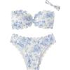 imageOYOANGLE Womens Two Piece Floral Bandeau Swimsuits Scallop Trim Strapless Bathing SuitsBlue and White