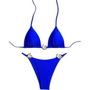 imageOYOANGLE Womens 2 Piece Bikini Set Spaghetti Strap Halter Swimsuit High Cut Bathing SuitsRoyal Blue