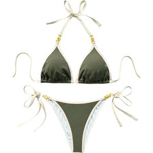 imageOYOANGLE Womens 2 Piece Bikini Sets Halter Triangle Backless High Cut Swimsuits Tie Side Bathing SuitsGreen