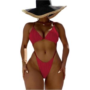 imageOYOANGLE Womens Sexy One Piece Swimsuit Criss Cross String Bikini Swimsuits Thong Bathing SuitsDeep Red