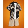 imageOYOANGLE Boys 2 Piece Outfits Hawaii Vacation Paisley Print Button Down Shirt and Shorts SetBlack Tropical
