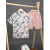 imageOYOANGLE Boys 2 Piece Outfits Hawaii Vacation Paisley Print Button Down Shirt and Shorts SetPink