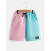 imageOYOANGLE Boys Colorblock Letter Drawstring Waist Straight Leg Shorts with PocketsPink Blue