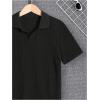 imageOYOANGLE Boys Short Sleeve Collar Neck Cable Knitted Solid Plain Golf Uniform ShirtBlack