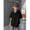 imageOYOANGLE Boys Short Sleeve Collar Neck Cable Knitted Solid Plain Golf Uniform ShirtBlack