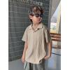 imageOYOANGLE Boys Short Sleeve Collar Neck Cable Knitted Solid Plain Golf Uniform ShirtKhaki