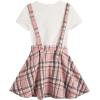 imageOYOANGLE Girls 2 Piece Outfits TShirt ampamp Overall Skirt Set Clothing SetsWhite Plaid