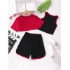 imageOYOANGLE Girls 3 Piece Outfit Letter Graphic Basketball Tank Top and Track Shorts with Crop TopBlack Red