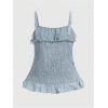 imageOYOANGLE Womens Bow Heart Contrast Lace Cami Top Ruffle Hem Flared Sleeveless Peplum TopsBlue