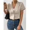 imageOYOANGLE Womens Button Down Lapel Neck Crop Jackets Short Sleeve Business BlazersApricot