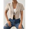 imageOYOANGLE Womens Button Down Lapel Neck Crop Jackets Short Sleeve Business BlazersApricot