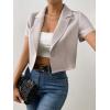 imageOYOANGLE Womens Button Down Lapel Neck Crop Jackets Short Sleeve Business BlazersLight Grey