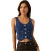 imageOYOANGLE Womens Button Front Denim Vest Tank Top Scoop Neck Sleeveless Jean WaistcoatBlue