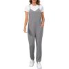 imageOYOANGLE Womens Causal Sleeveless Harem Leg Suspender Cami Jumpsuit Long Romper with PocketsGrey