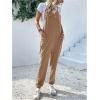 imageOYOANGLE Womens Causal Sleeveless Harem Leg Suspender Cami Jumpsuit Long Romper with PocketsLight Brown