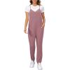 imageOYOANGLE Womens Causal Sleeveless Harem Leg Suspender Cami Jumpsuit Long Romper with PocketsPink