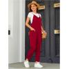 imageOYOANGLE Womens Causal Sleeveless Harem Leg Suspender Cami Jumpsuit Long Romper with PocketsRed