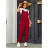 imageOYOANGLE Womens Causal Sleeveless Harem Leg Suspender Cami Jumpsuit Long Romper with PocketsRed
