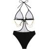 imageOYOANGLE Womens Chain Linked Cut Out Halter One Piece Swimsuit Tummy Control Bathing SuitBlack
