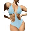 imageOYOANGLE Womens Chain Linked Cut Out Halter One Piece Swimsuit Tummy Control Bathing SuitBlue